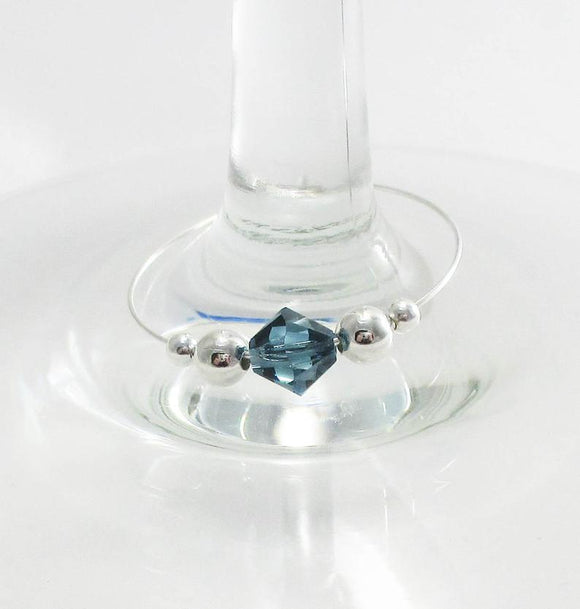 Montana Blue Swarovski Crystal Wine Glass Charms accented with 2mm and 4mm silver beads by Vino Charm