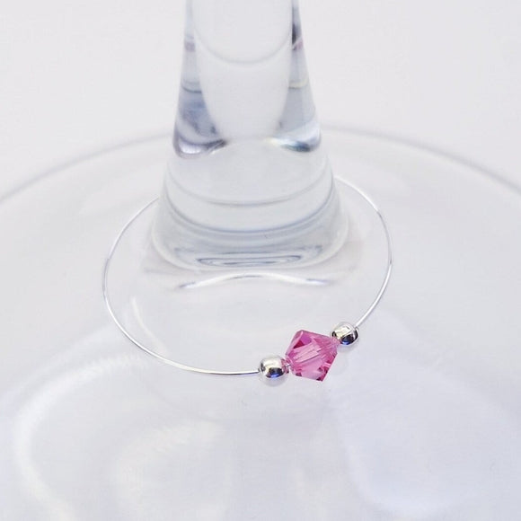 Light Pink Mini Preciosa Crystal Wine Charm accented in Silver and crafted by Spirit & Vine