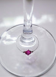 fuchsia swarovski crystal wine glass charm accented with 2mm silver beads on silver wire